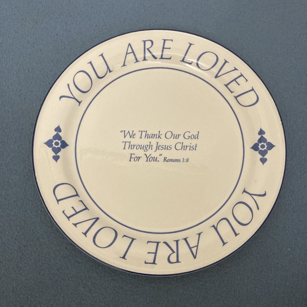 VTG Hankook "You Are Loved" Message Dinner Plate with Romans 1:8 Bible Verse